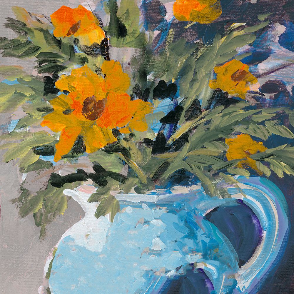 Orange Daisies in Blue Vase art print by Jane Slivka for $57.95 CAD