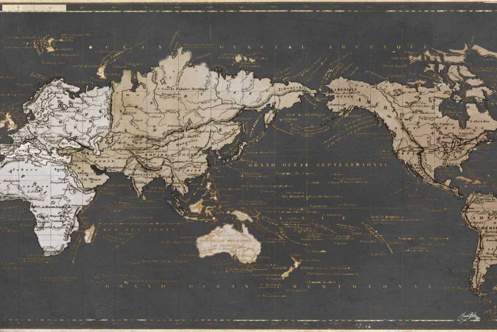 World Map in Gold and Gray art print by Elizabeth Medley for $57.95 CAD