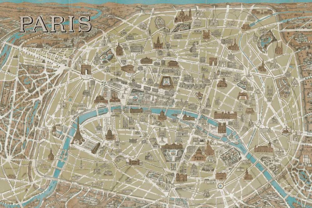 Monuments of Paris Map Blue art print by Wild Apple Portfolio for $57.95 CAD