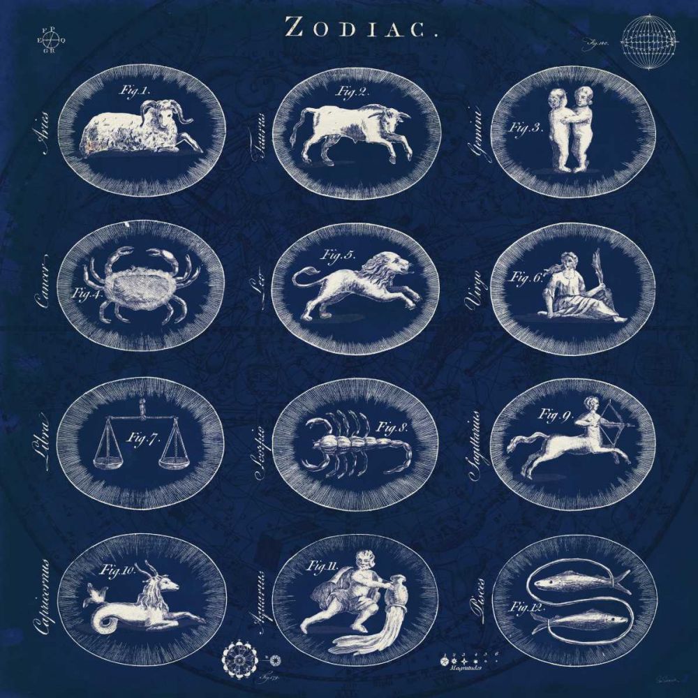 Blueprint Zodiac art print by Sue Schlabach for $57.95 CAD