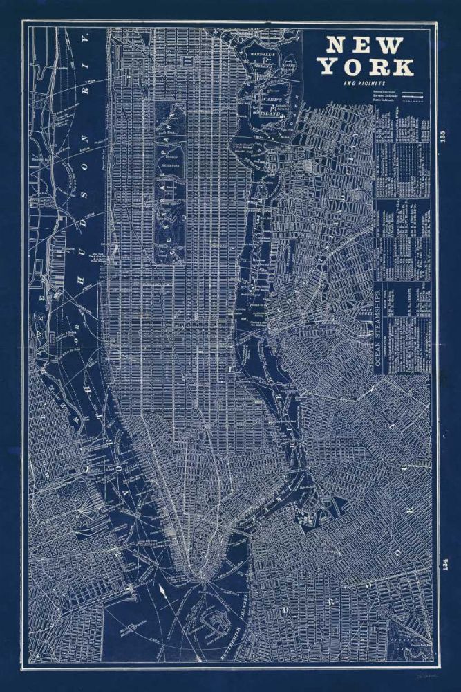 Blueprint Map New York art print by Sue Schlabach for $57.95 CAD