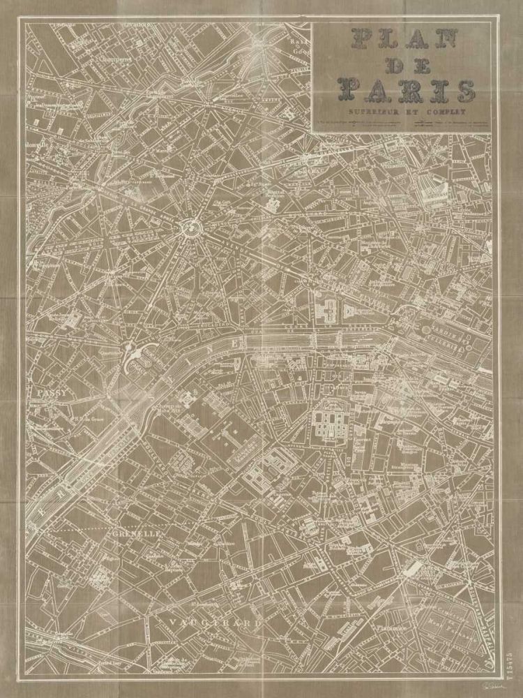 Blueprint Map Paris Taupe art print by Sue Schlabach for $57.95 CAD