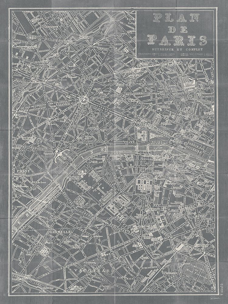 Blueprint Map Paris Grey art print by Sue Schlabach for $57.95 CAD