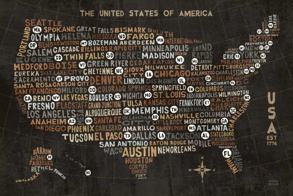 US City Map Black art print by Michael Mullan for $57.95 CAD