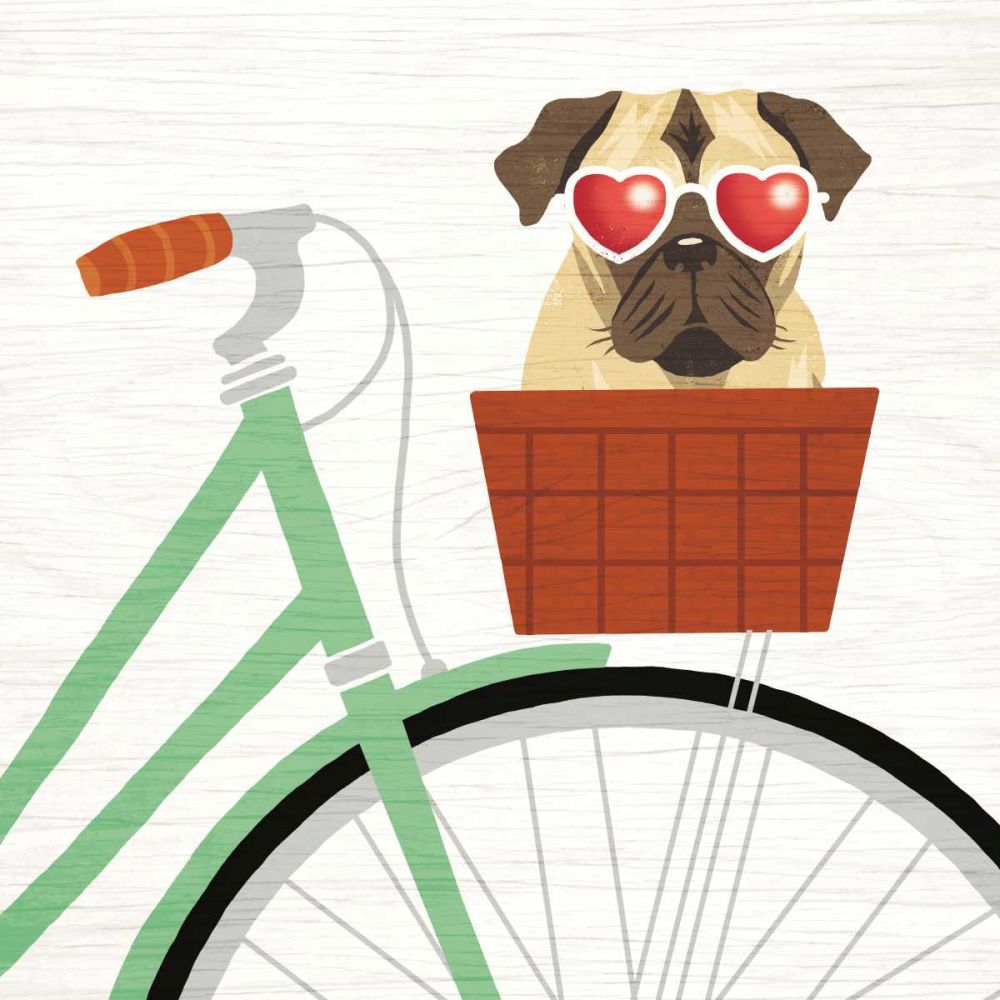 Beach Bums Pug Bicycle I art print by Michael Mullan for $57.95 CAD