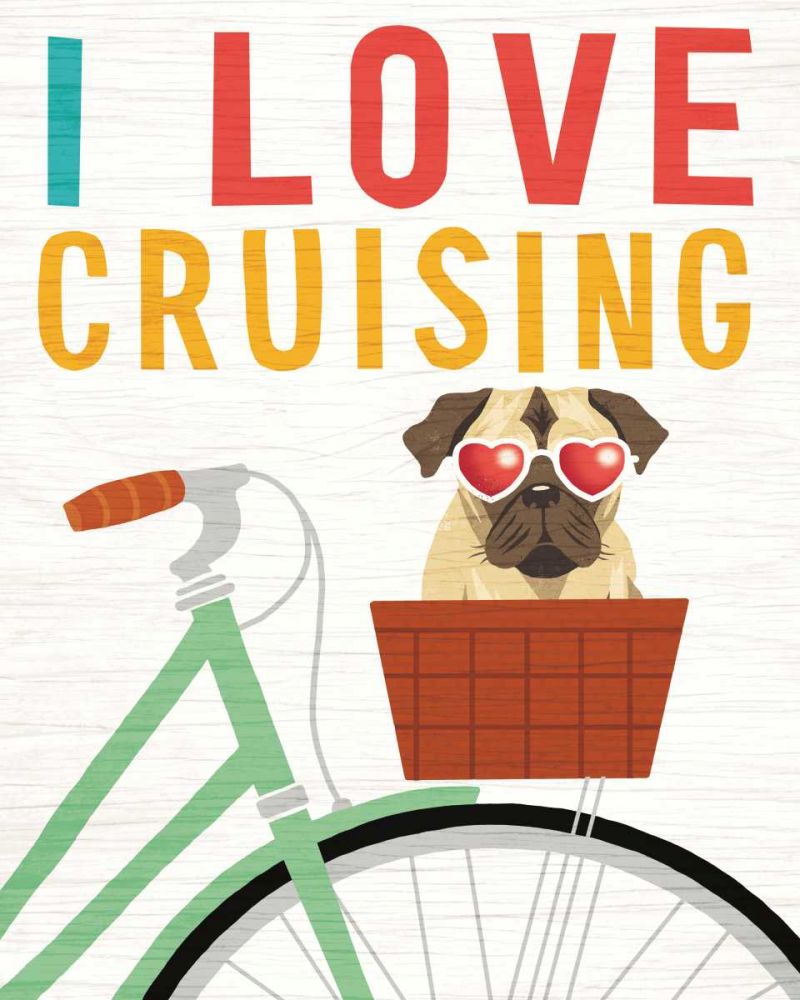 Beach Bums Pug Bicycle I Love art print by Michael Mullan for $57.95 CAD