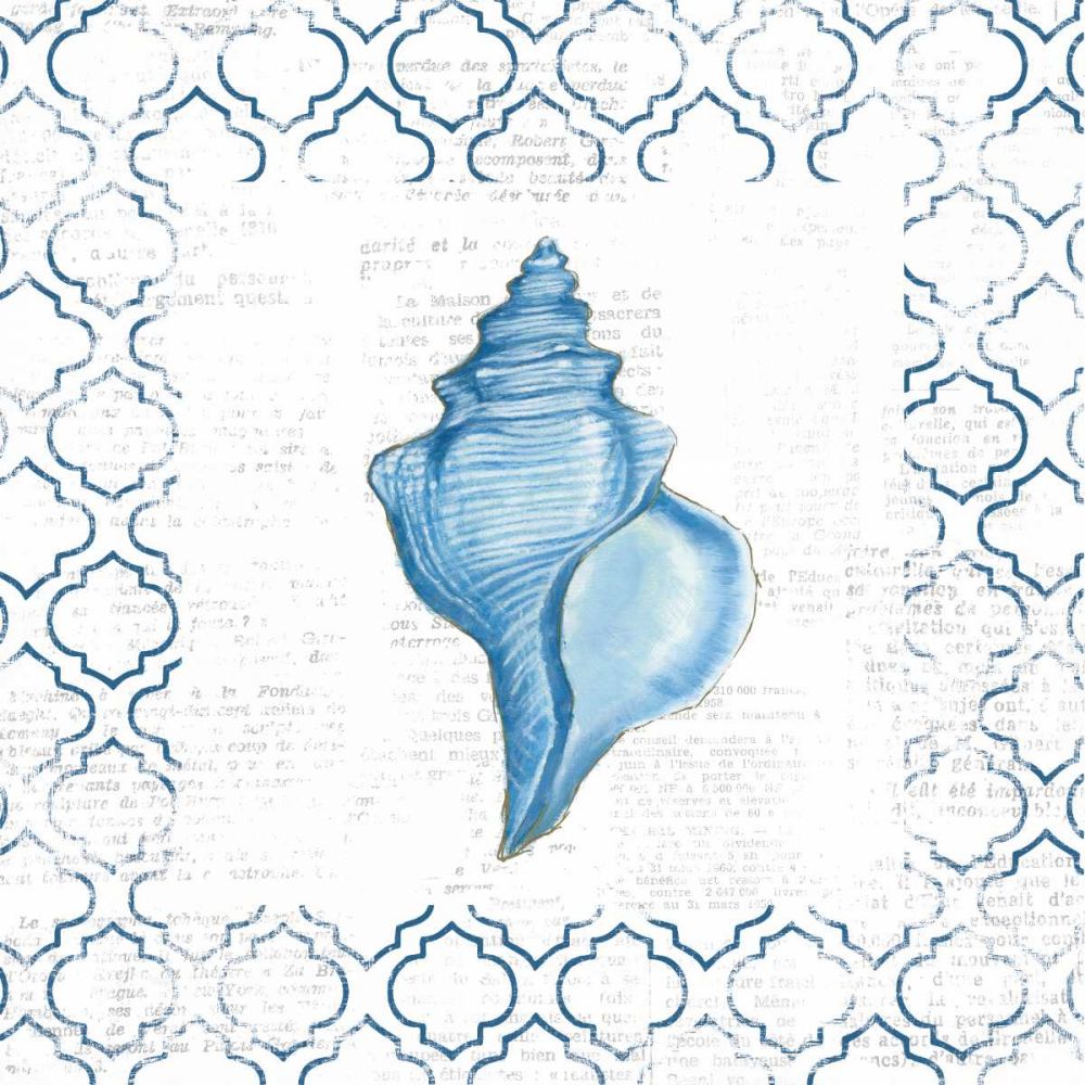 Navy Conch Shell on Newsprint art print by Emily Adams for $57.95 CAD