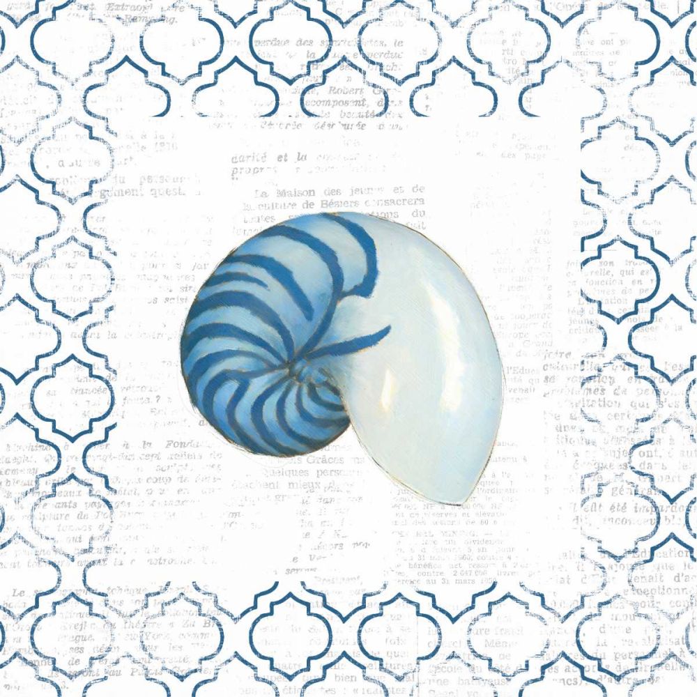 Navy Nautilus Shell on Newsprint art print by Emily Adams for $57.95 CAD