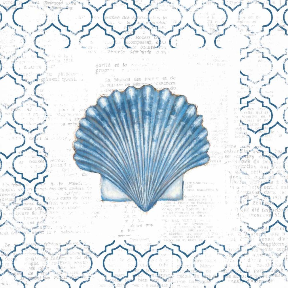 Navy Scallop Shell on Newsprint art print by Emily Adams for $57.95 CAD