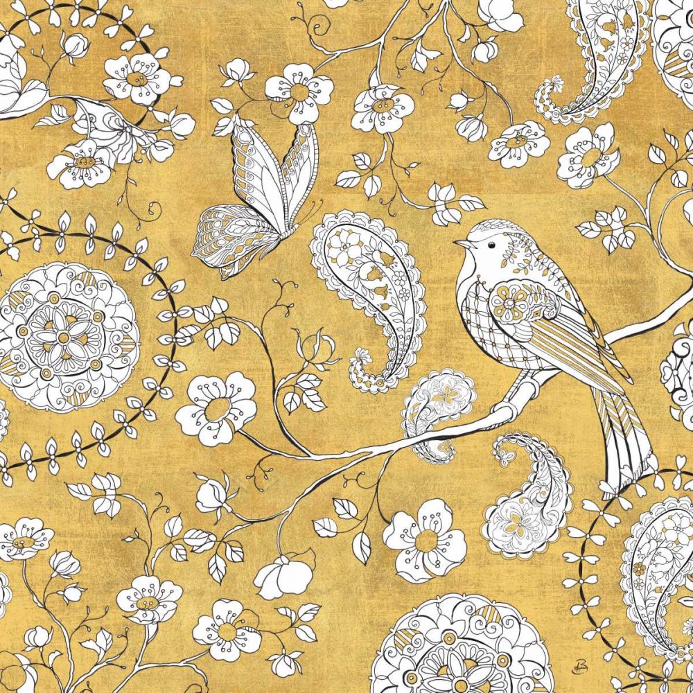 Color my World Bird Paisley I Gold art print by Daphne Brissonnet for $57.95 CAD