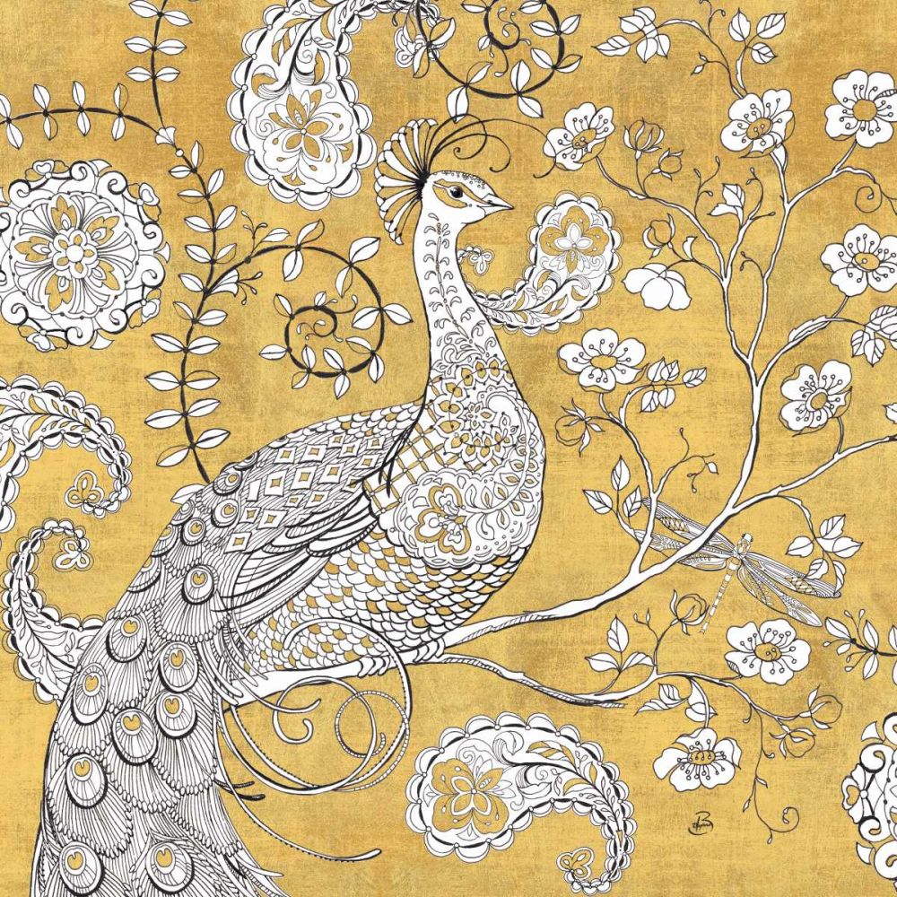 Color my World Ornate Peacock I Gold art print by Daphne Brissonnet for $57.95 CAD