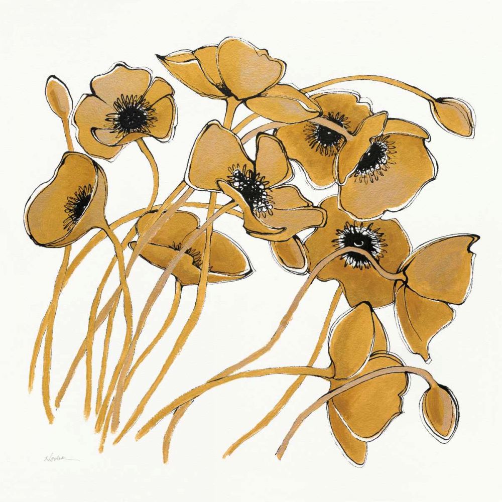 Gold Black Line Poppies II art print by Shirley Novak for $57.95 CAD