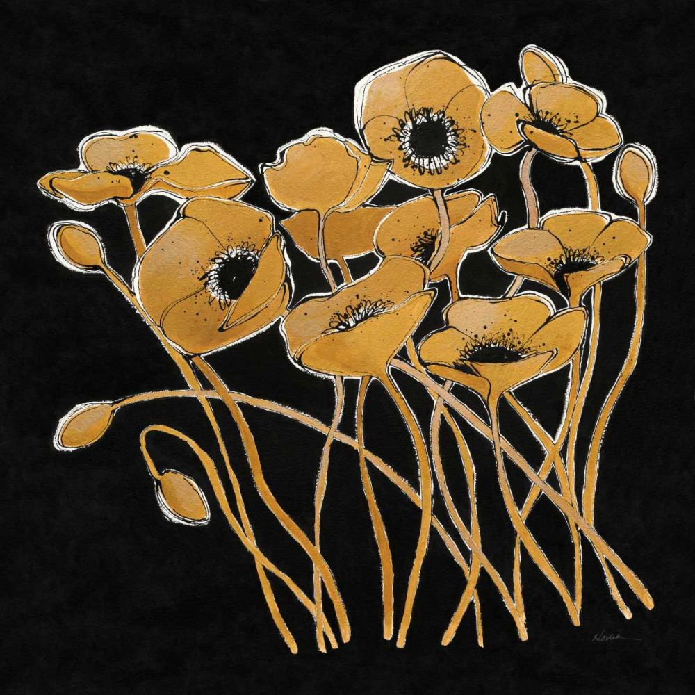 Gold Black Line Poppies I v2 art print by Shirley Novak for $57.95 CAD