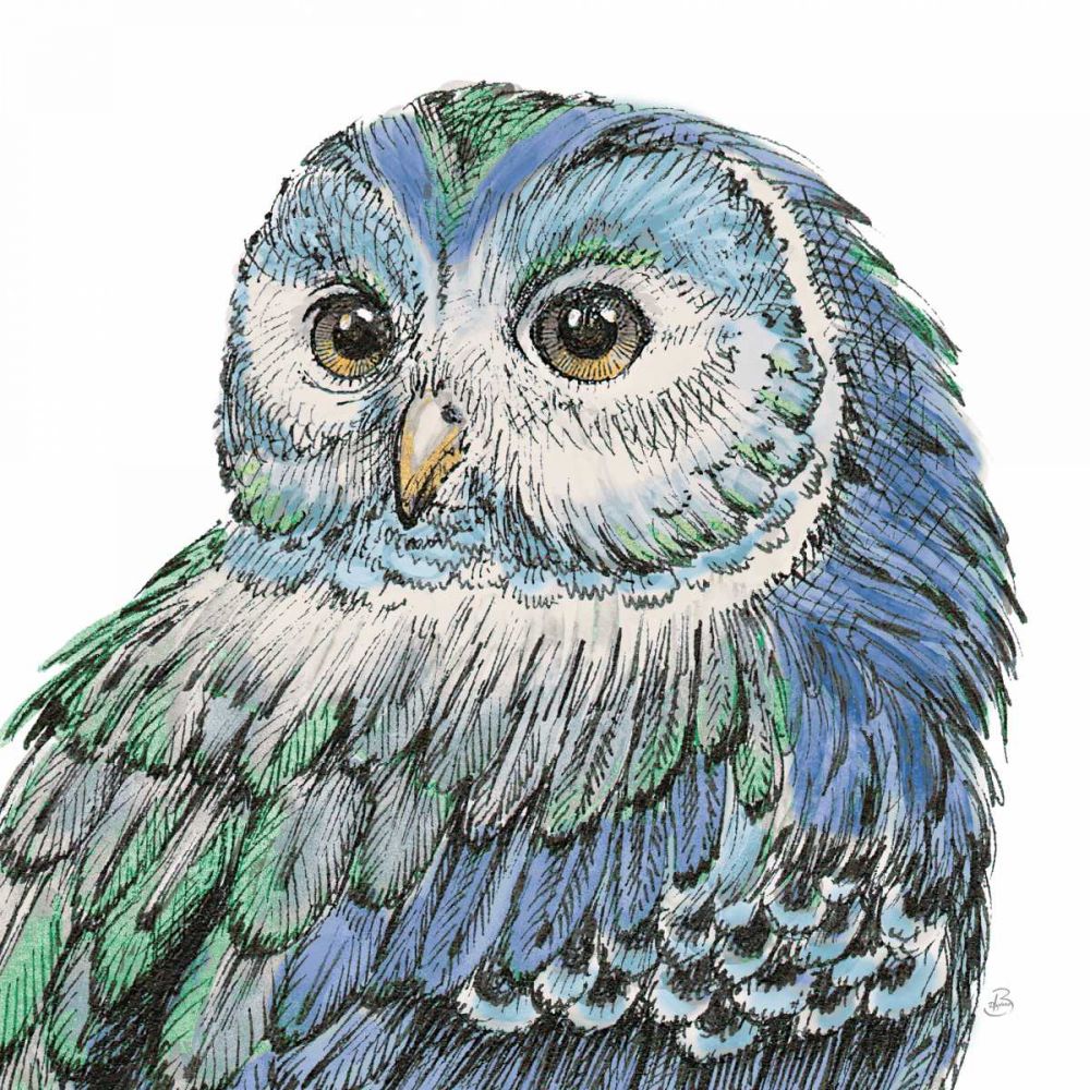 Beautiful Owls I Peacock Crop art print by Daphne Brissonnet for $57.95 CAD