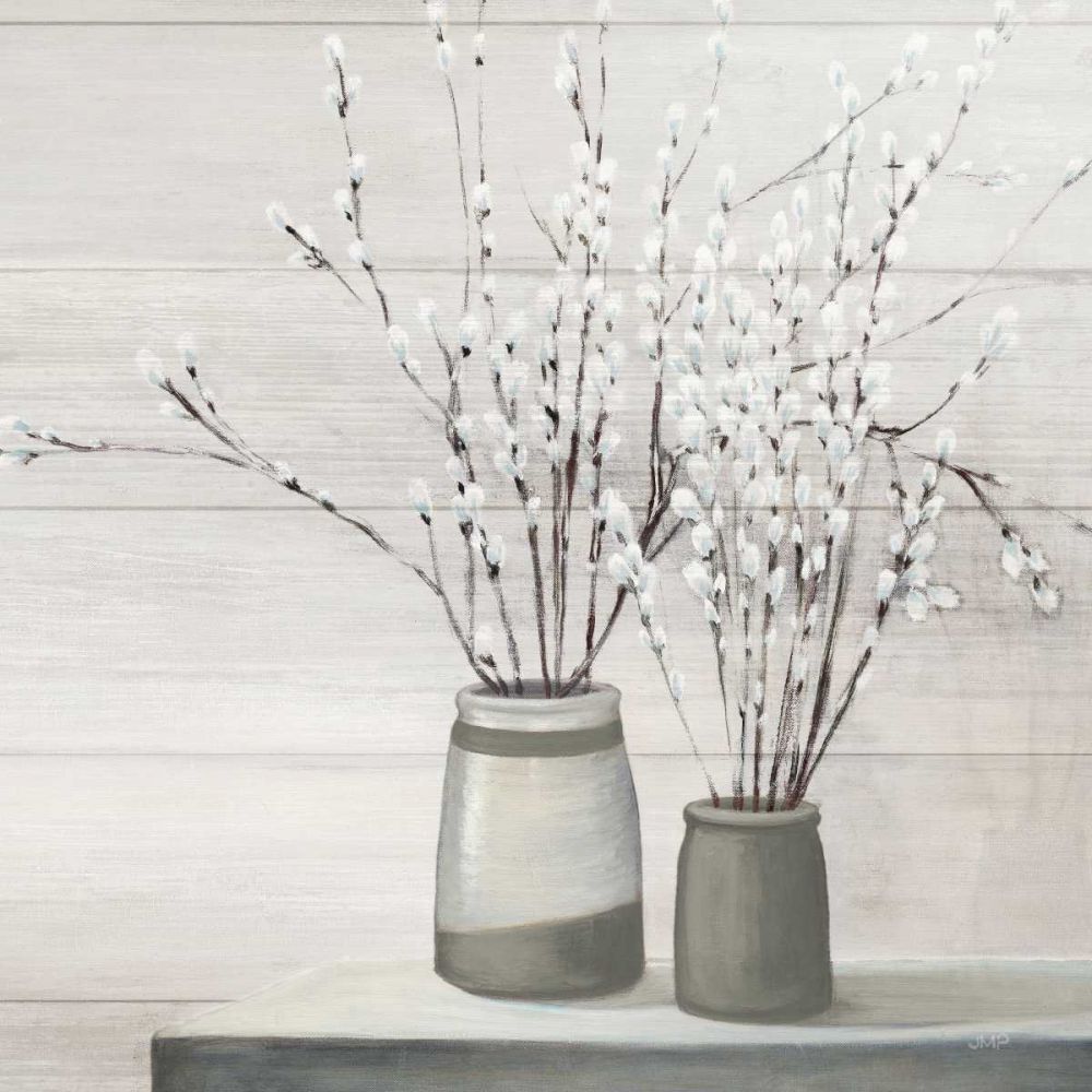 Pussy Willow Still Life Gray Pots Shiplap art print by Julia Purinton for $57.95 CAD