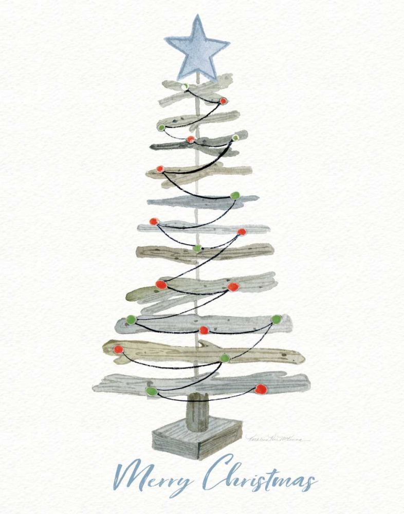 Coastal Holiday Tree III Red Merry Christmas art print by Kathleen Parr McKenna for $57.95 CAD