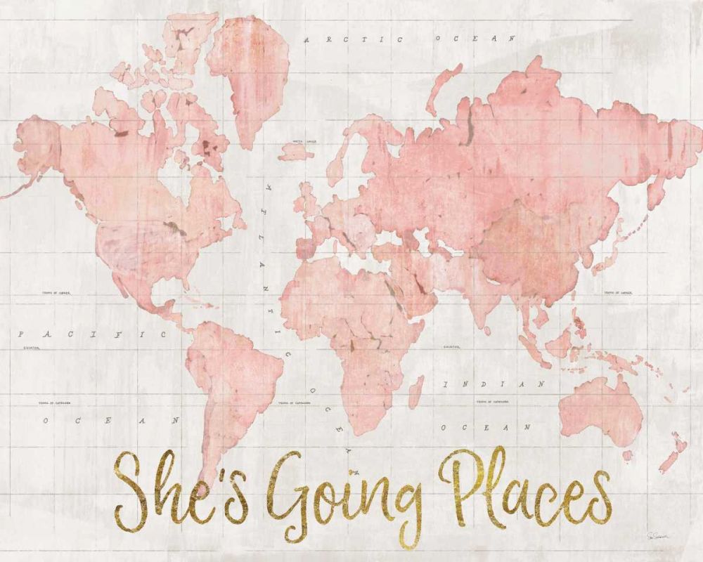 Across the World Shes Going Places Pink art print by Sue Schlabach for $57.95 CAD