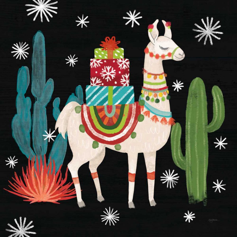 Lovely Llamas II Christmas Black art print by Mary Urban for $57.95 CAD