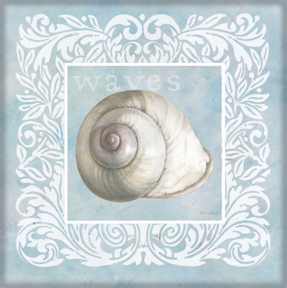 Sandy Shells Blue on Blue Snail art print by Beth Grove for $57.95 CAD
