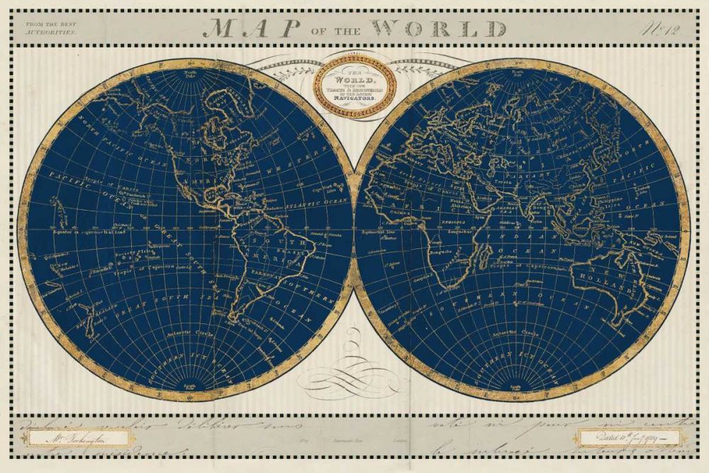 Torkingtons World Map Indigo Globes art print by Sue Schlabach for $57.95 CAD