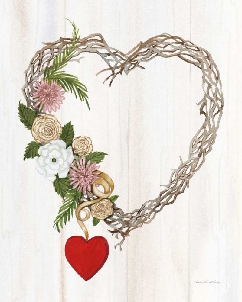 Rustic Valentine Heart Wreath I art print by Kathleen Parr McKenna for $57.95 CAD