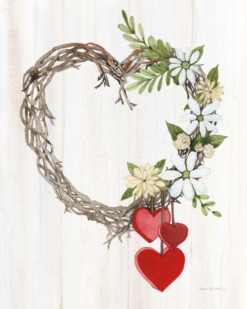 Rustic Valentine Heart Wreath II art print by Kathleen Parr McKenna for $57.95 CAD