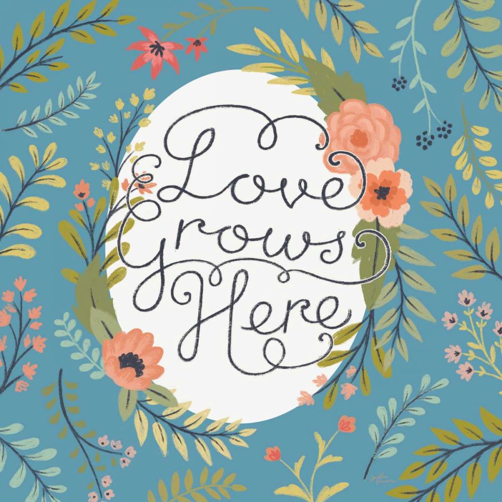Retro Garden II - Love Grows Here Blue art print by Janelle Penner for $57.95 CAD