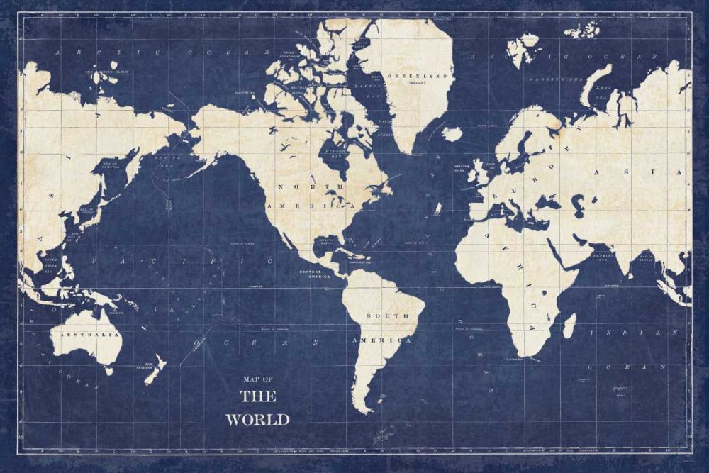 Blueprint World Map art print by Sue Schlabach for $57.95 CAD