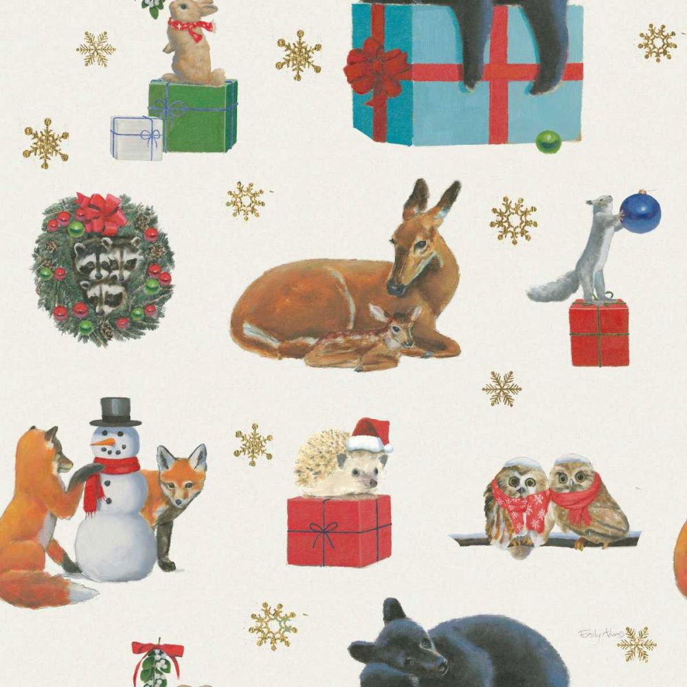 Christmas Critters Bright Pattern IIIB art print by Emily Adams for $57.95 CAD