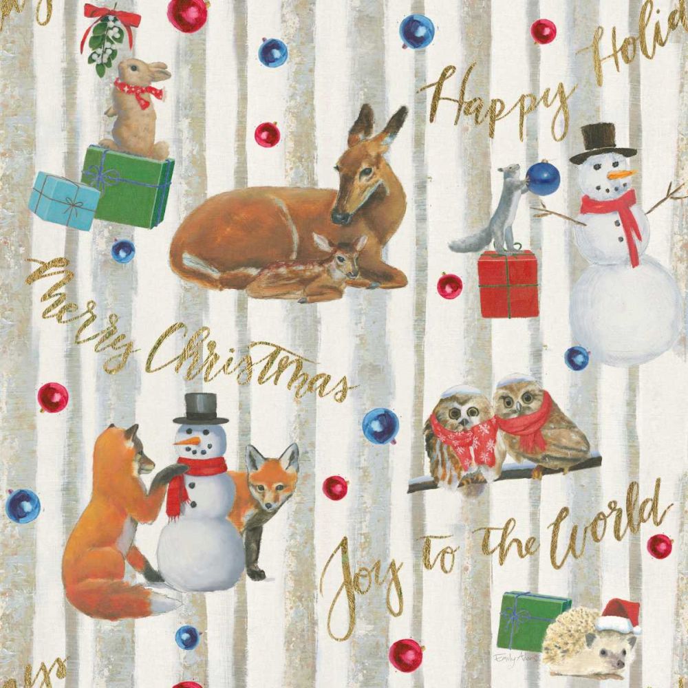 Christmas Critters Bright Pattern IVB art print by Emily Adams for $57.95 CAD