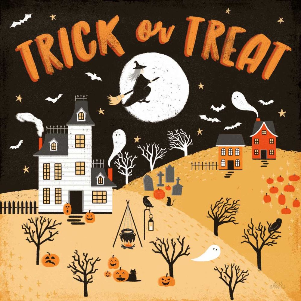 Spooky Village III Orange art print by Laura Marshall for $57.95 CAD