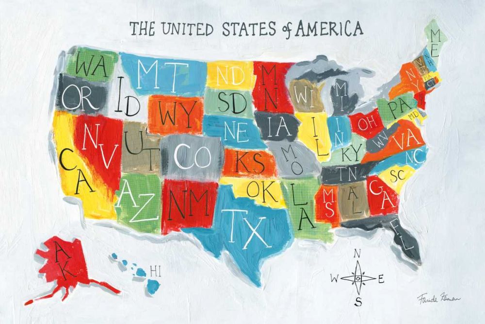 US Map art print by Farida Zaman for $57.95 CAD
