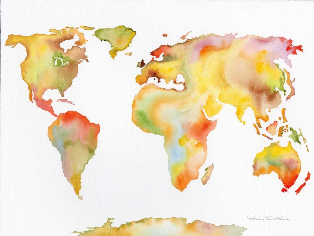 Watercolor World Map art print by Kathleen Parr McKenna for $57.95 CAD