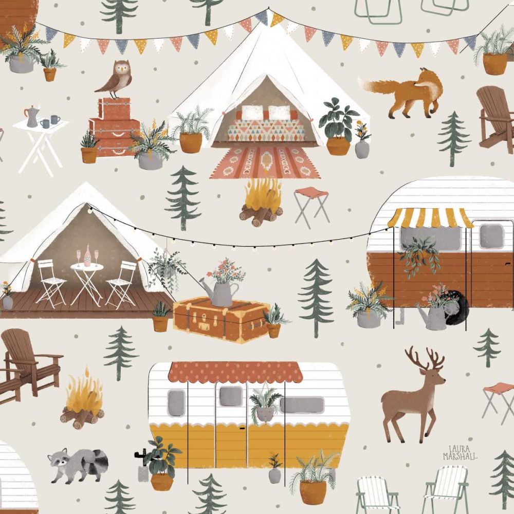 Gone Glamping Pattern IA art print by Laura Marshall for $57.95 CAD