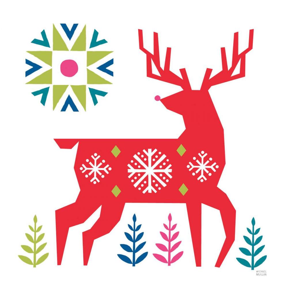 Geometric Holiday Reindeer I Bright art print by Michael Mullan for $57.95 CAD