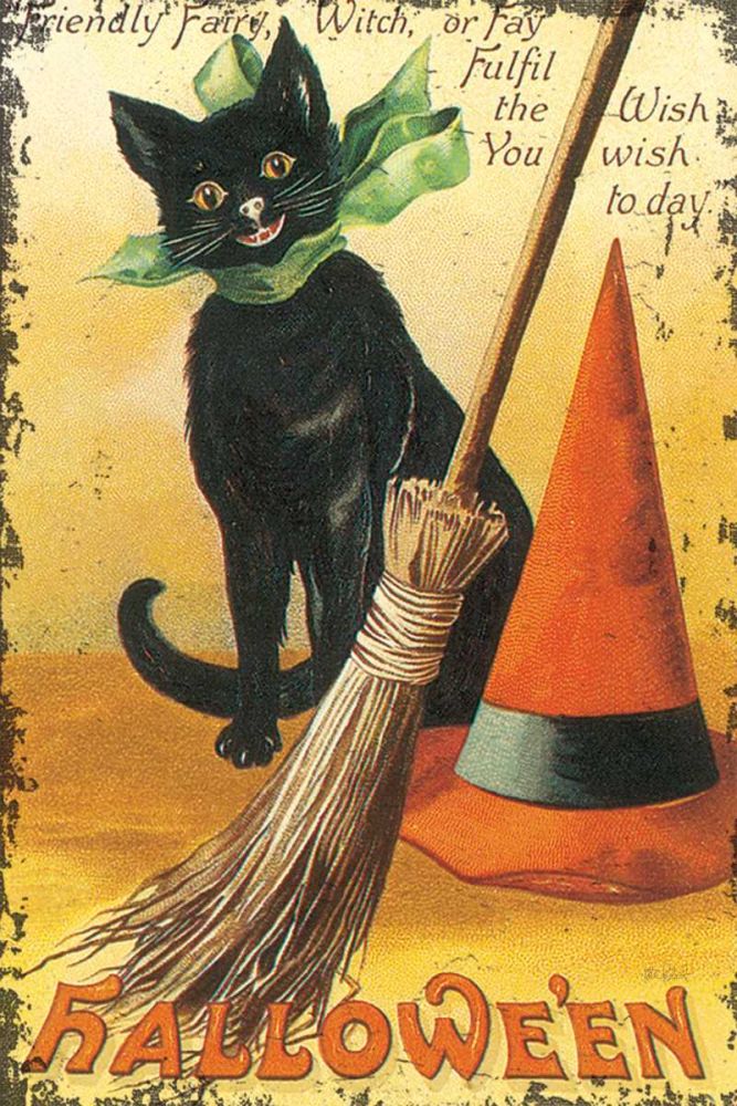 Halloween Nostalgia Cat with Broom art print by Katie Pertiet for $57.95 CAD
