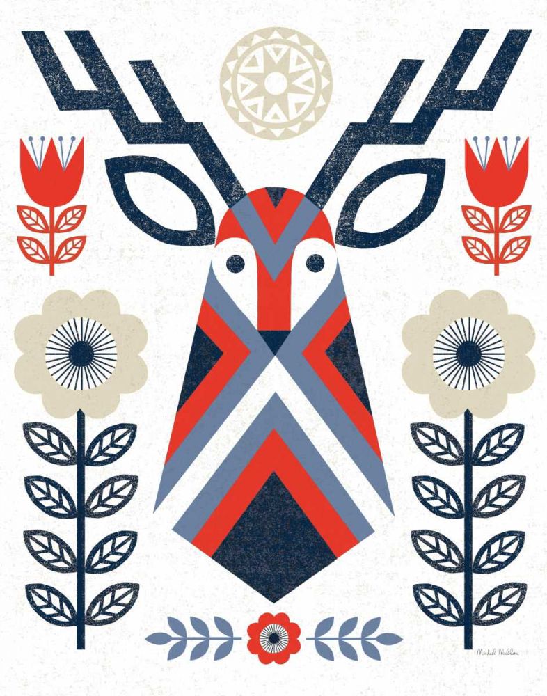 Folk Lodge Deer II Red Navy art print by Michael Mullan for $57.95 CAD