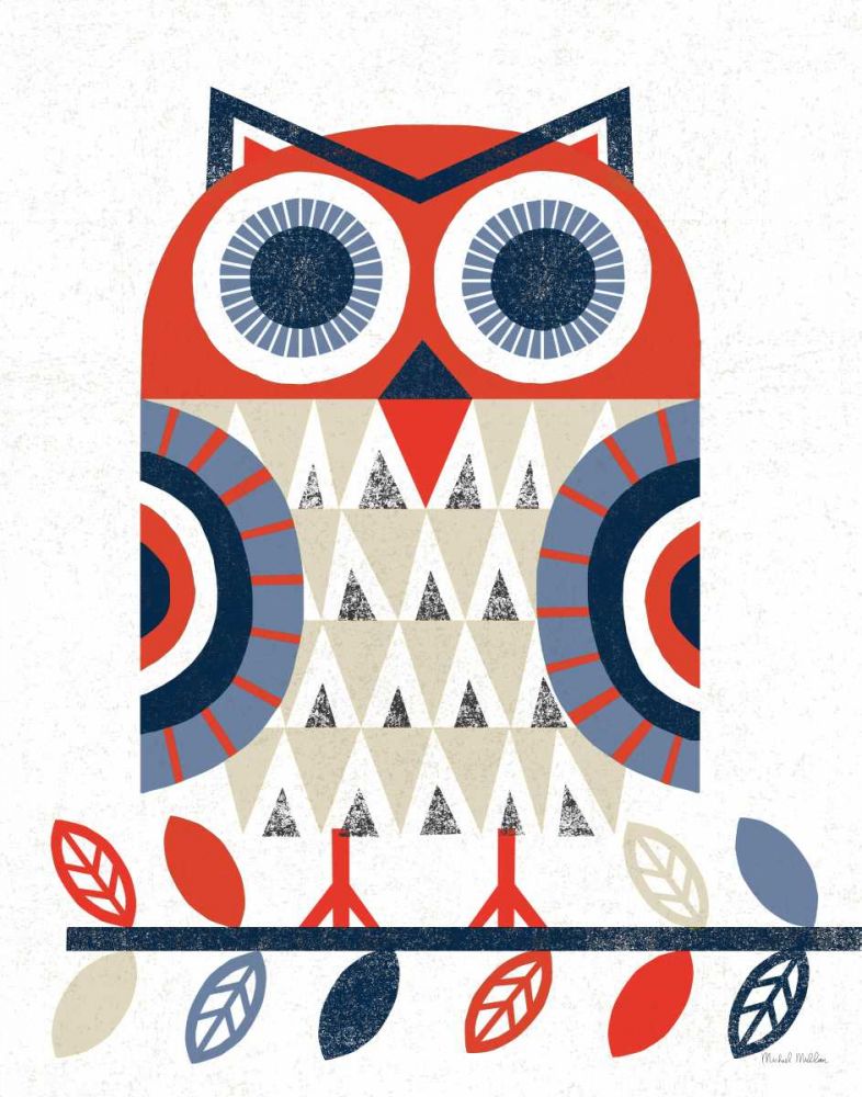 Folk Lodge Owl Red Navy art print by Michael Mullan for $57.95 CAD