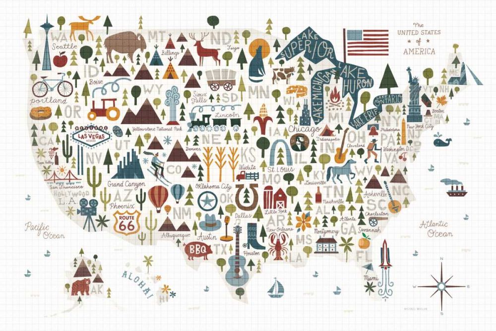 Illustrated USA Warm art print by Michael Mullan for $57.95 CAD