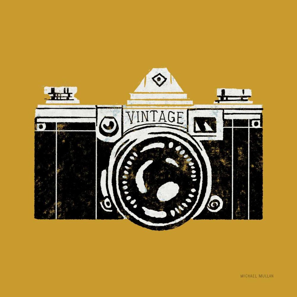 Vintage Camera Yellow art print by Michael Mullan for $57.95 CAD