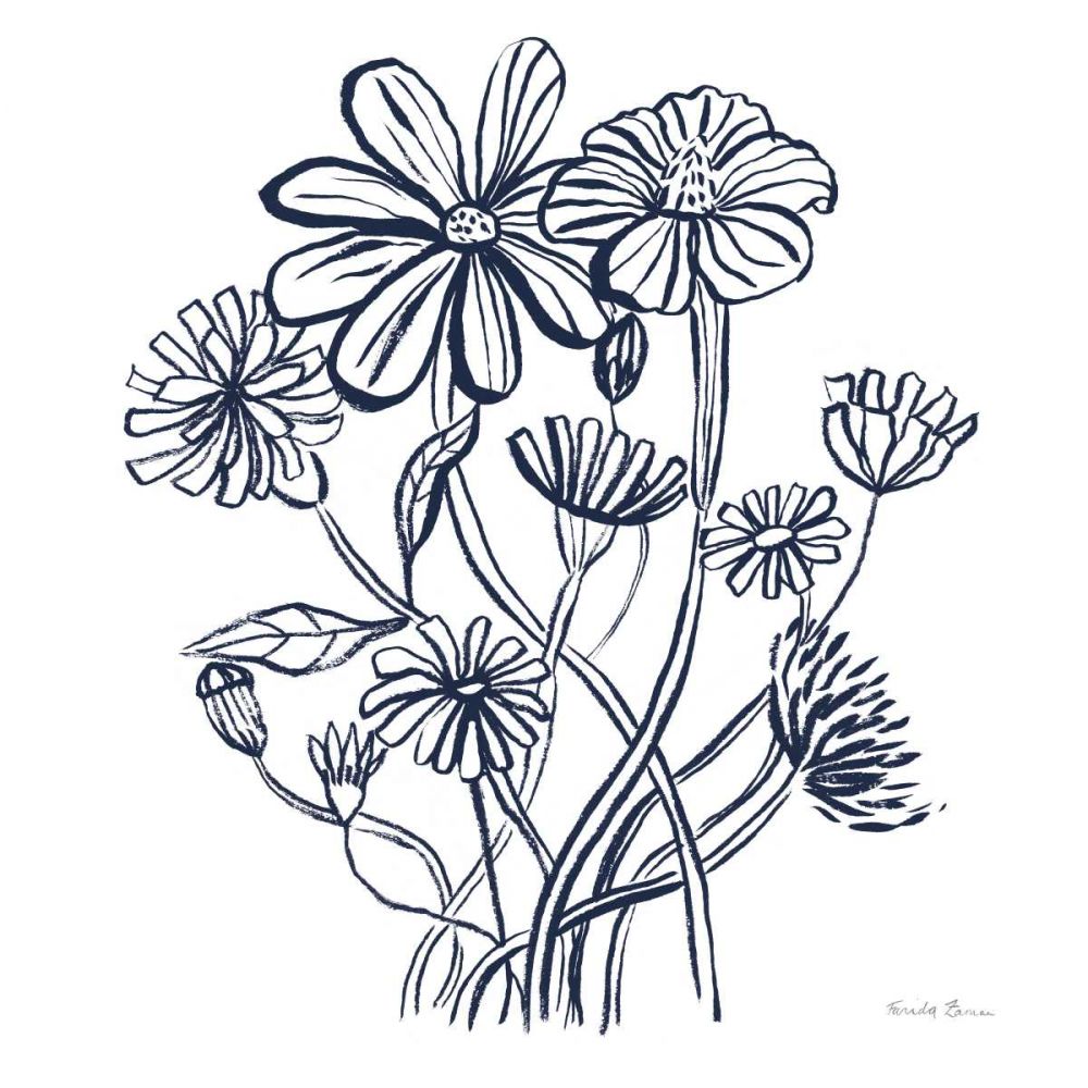 Wild Flowers Line I Navy art print by Farida Zaman for $57.95 CAD