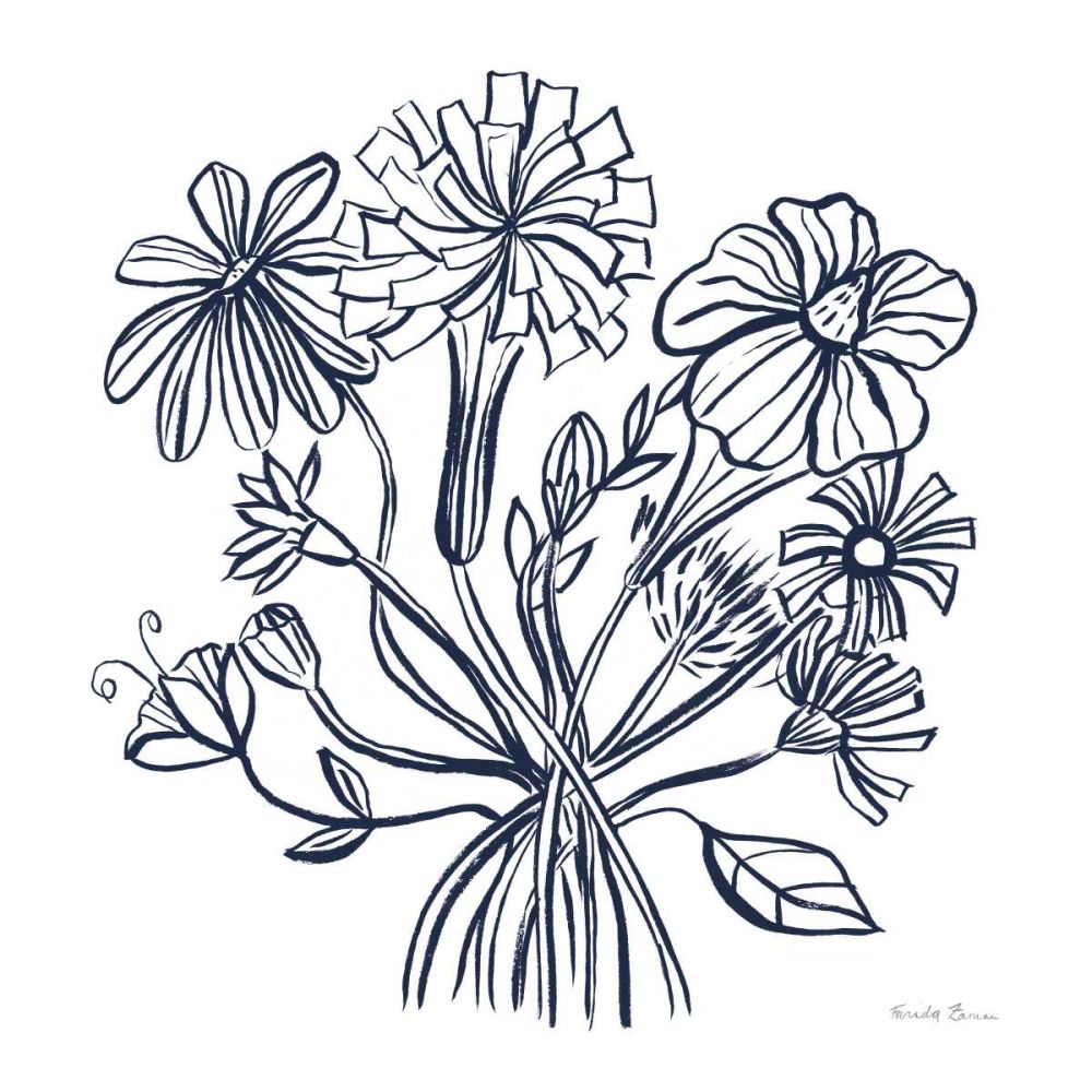 Wild Flowers Line II Navy art print by Farida Zaman for $57.95 CAD