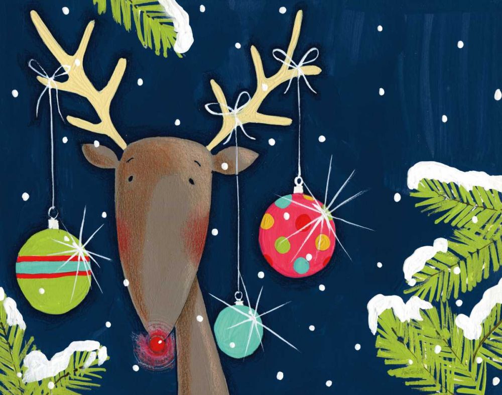 Bright Christmas Deer Blue art print by Anne Tavoletti for $57.95 CAD