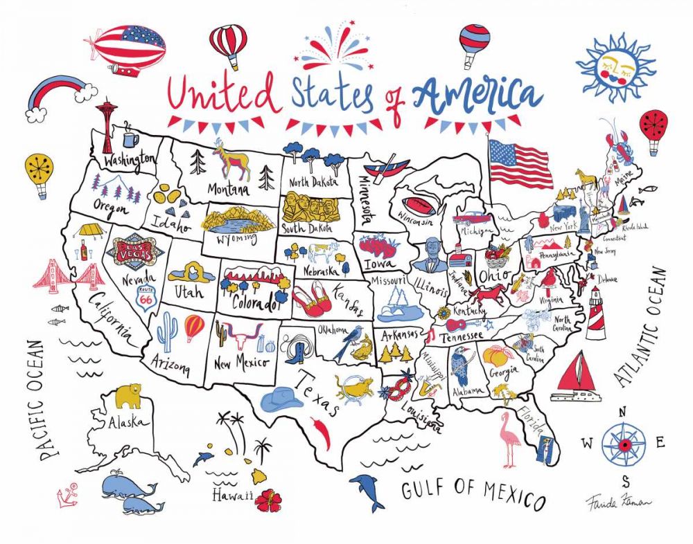 USA Map art print by Farida Zaman for $57.95 CAD