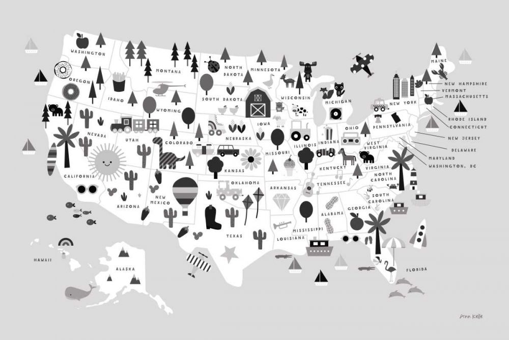 Fun USA Map BW art print by Ann Kelle for $57.95 CAD