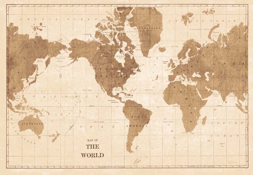 World Map Sepia No Words art print by Sue Schlabach for $57.95 CAD