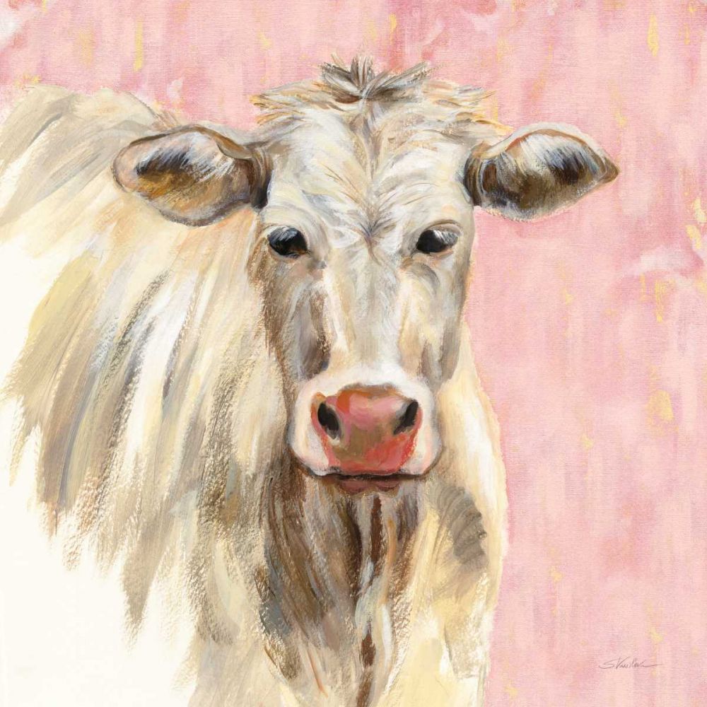 White Cow on Pink art print by Silvia Vassileva for $57.95 CAD