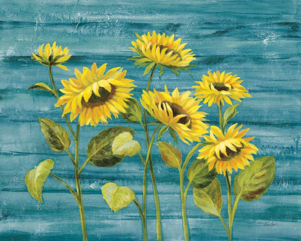Cottage Sunflowers Teal art print by Silvia Vassileva for $57.95 CAD