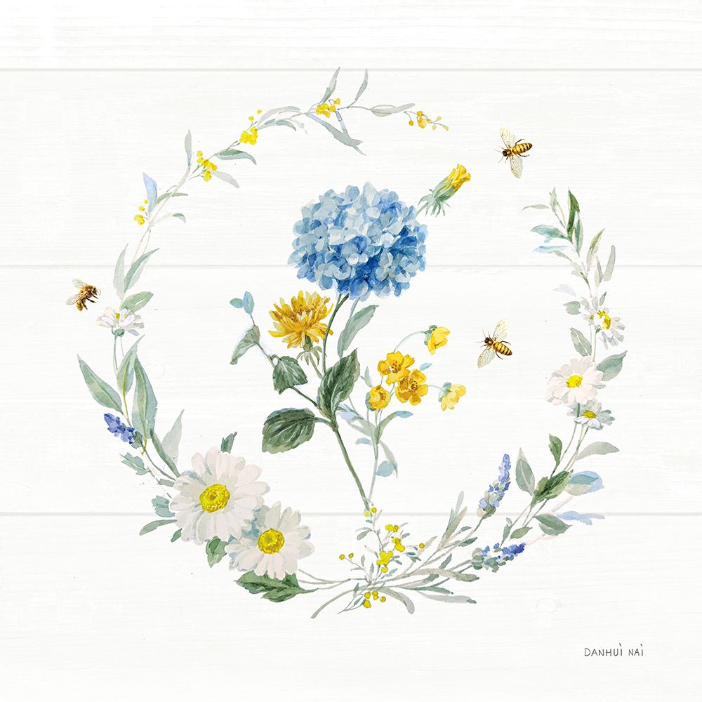 Bees and Blooms Flowers III with Wreath art print by Danhui Nai for $57.95 CAD