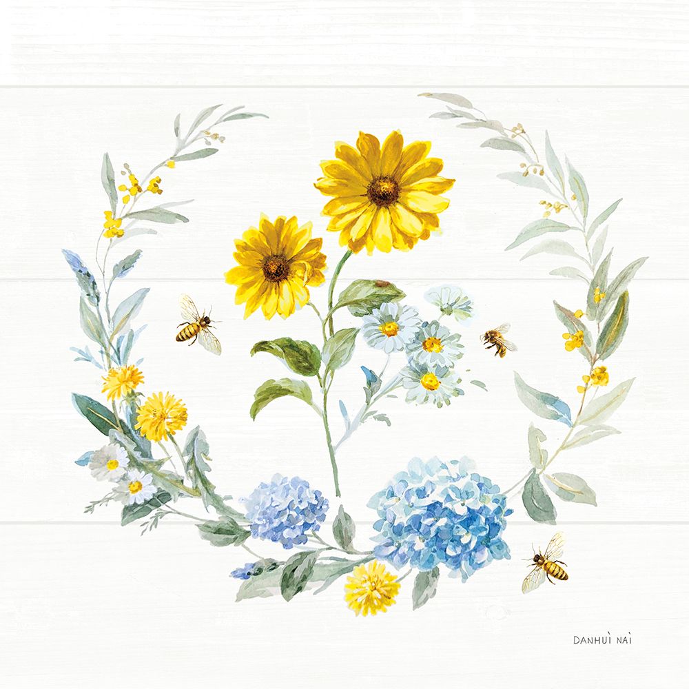 Bees and Blooms Flowers IV with Wreath art print by Danhui Nai for $57.95 CAD